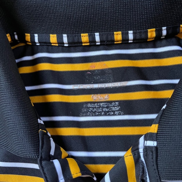 Majestic Mens Medium Black & Yellow Striped Polo Shirt NFL Pittsburgh Steelers - Picture 5 of 7